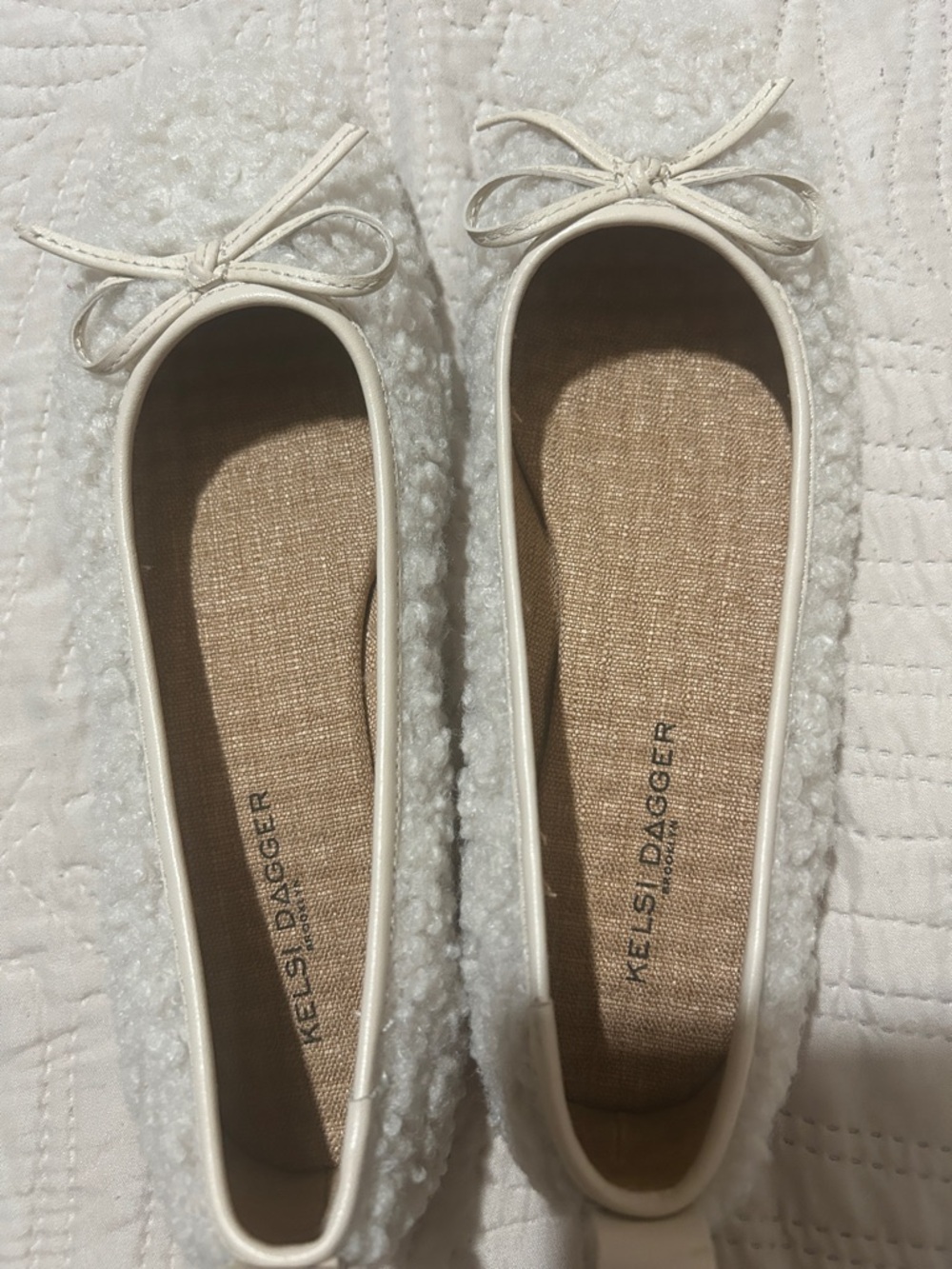 Kelsi Dagger Ivory Bouclé Bow Ballet Flats